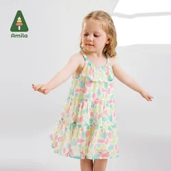 Amila Baby Girl Dress 2024 lato nowa kwiecista przędza kwiatowa urocza słodka wakacyjna styl wiejski sukienki dziecięce ubrania 0-6Y