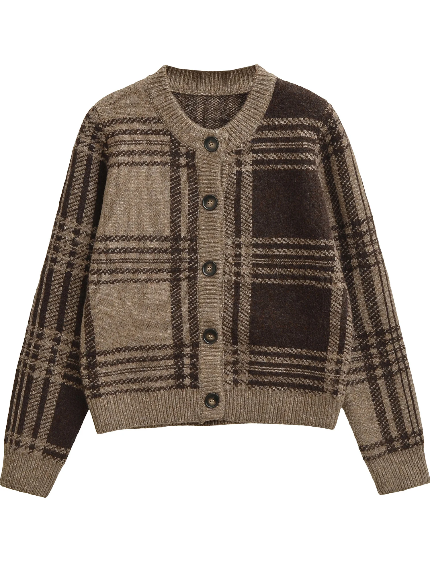 

Американский ретро цветной клетчатый круглый Ne Long Sve вязаный свитер женский осенне-зимний маленький размер Ele универсальное пальто