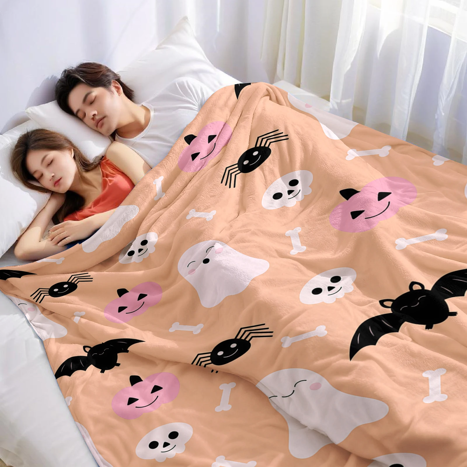 Halloween Cute Ghost Lightweight Microfiber Flannel Blanket Soft Warm Cozy Throw All Season for Bed Sofa Office Travel Gift