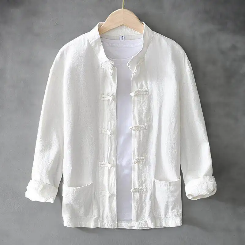 

Men's Casual Cotton Linen Thin Jacket Loose Fit Vintage Retro Style Spring Autumn Open Cardigan Long Sleeve Breathable Shirt