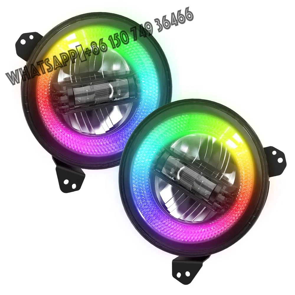 

RGB halo Ring Led Headlight 9 Inch Hi/lo Beam Round Head Light for JL