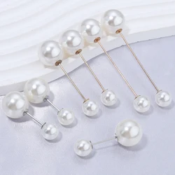 10Pcs Imitation Pearl Brooches Safety Pin Beige Double Beads For Fixing Clothes Skirts Safety Pin DIY Fashion Jewelry Party Gift