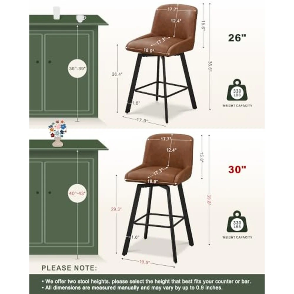 Swivel Bar Stools Set of 3 29''H Upholstered Barstools with Backs Modern Counter Height Bar Stool Chairs for Kitchen