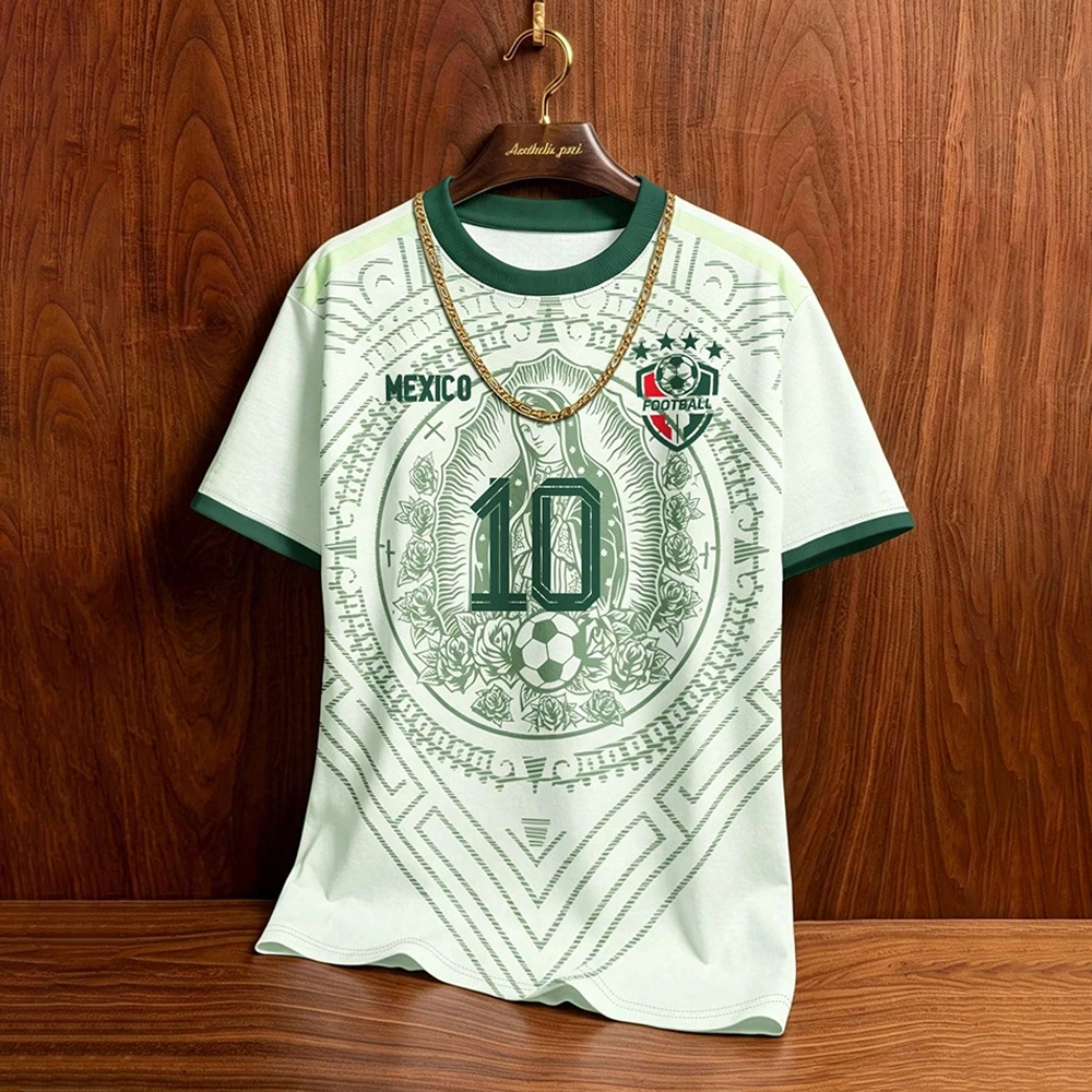 Mens Retro Mexican Mayan Totem Football Jersey Summer Graphic Streetwear Player Version Short Sleeve Round Neck Training T-Shirt