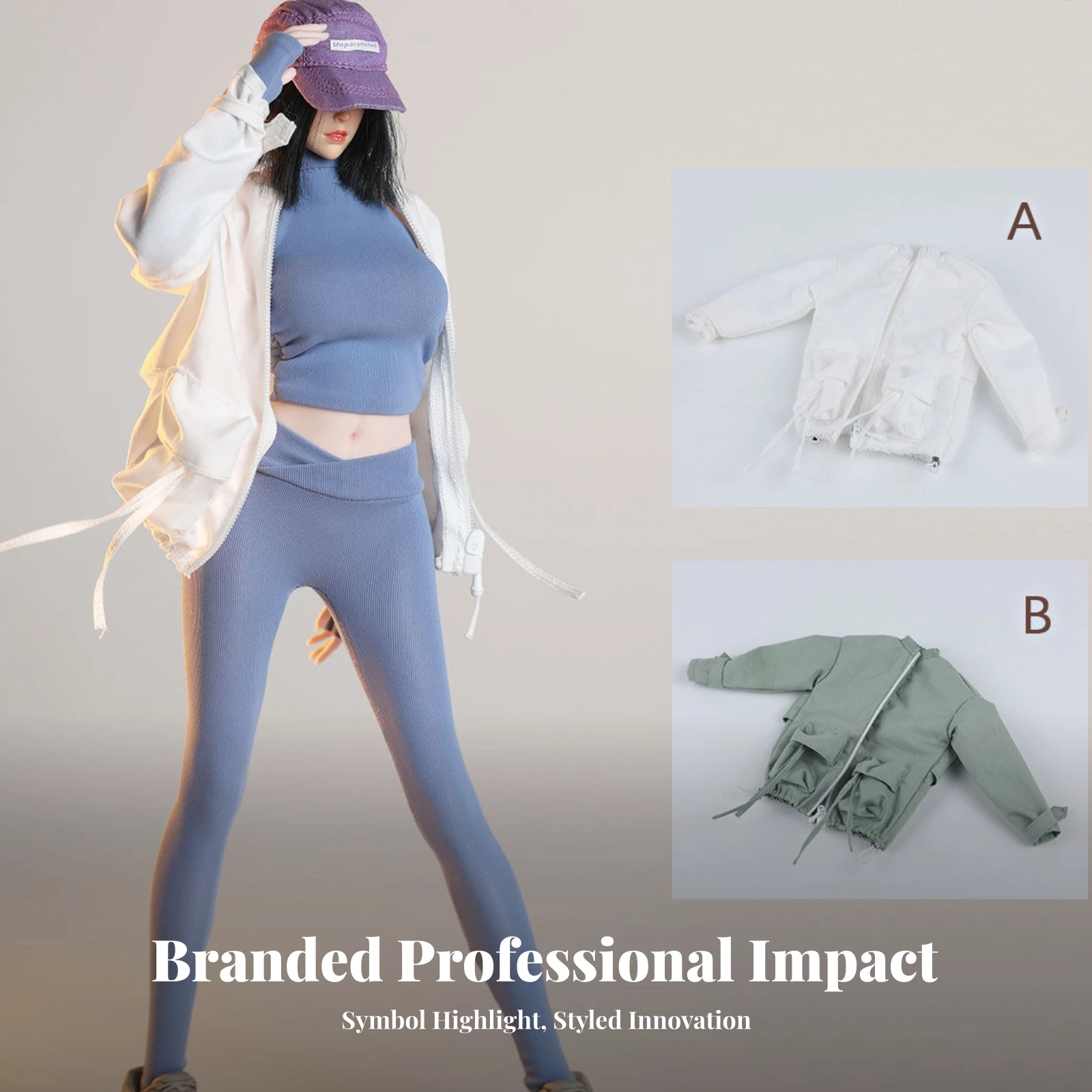 Slightly Loose Fit Solid Color High Collar Doll Outer Jacket Mini Zip-Front Coat Articulated Figure Coat