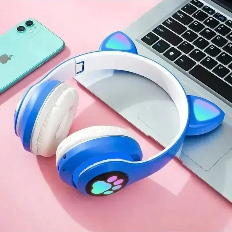 Wireless Headphone Cute Cat Bluetooth with Mic Control LED Stereo Music Helmet Phone Bluetooth Headset Gifts view 6