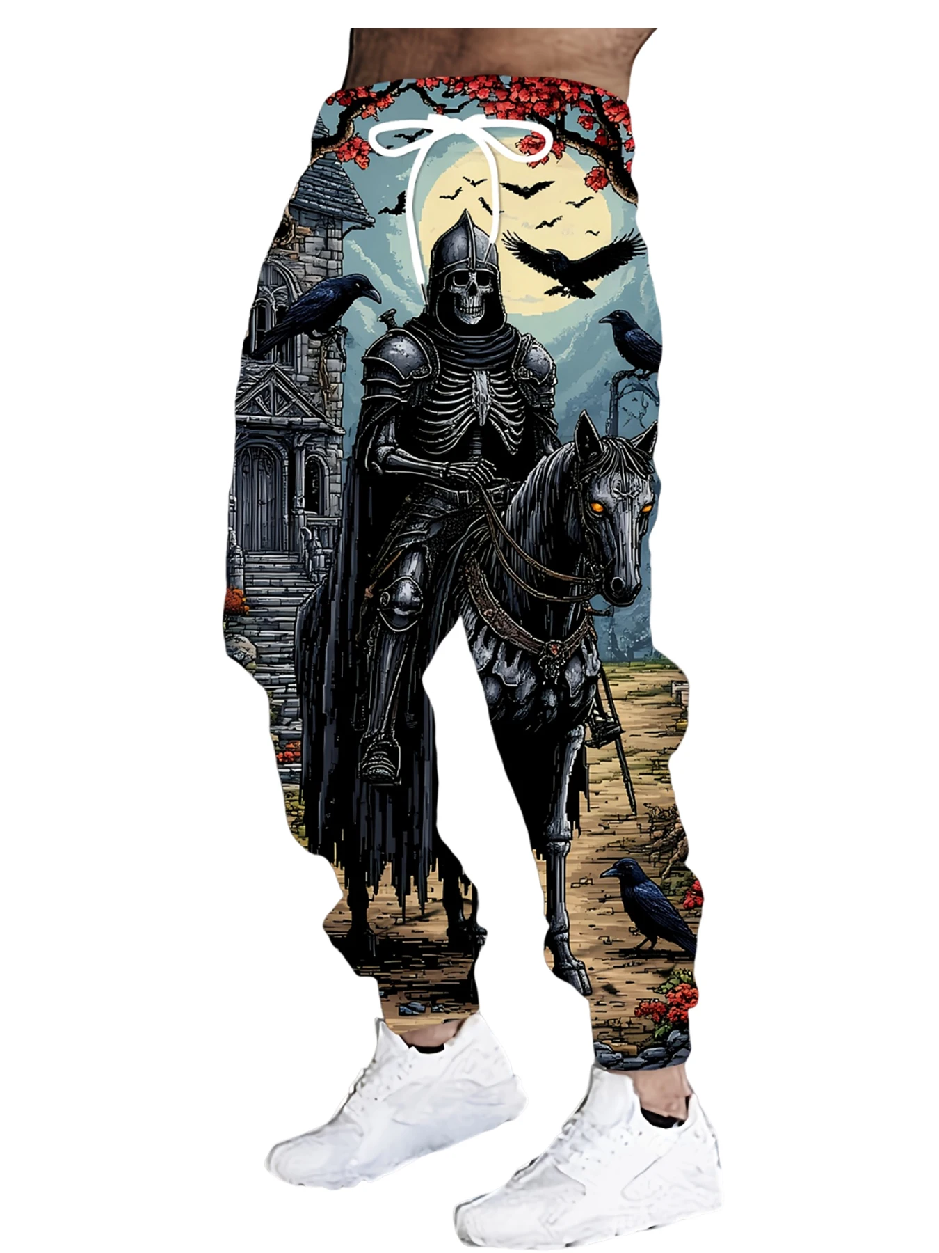 

New Men's 3D Skull Print Casual Pants Outdoor Breathable Pants Stylish Drawstring Streetwear Trousers Mens Cuffed Pants