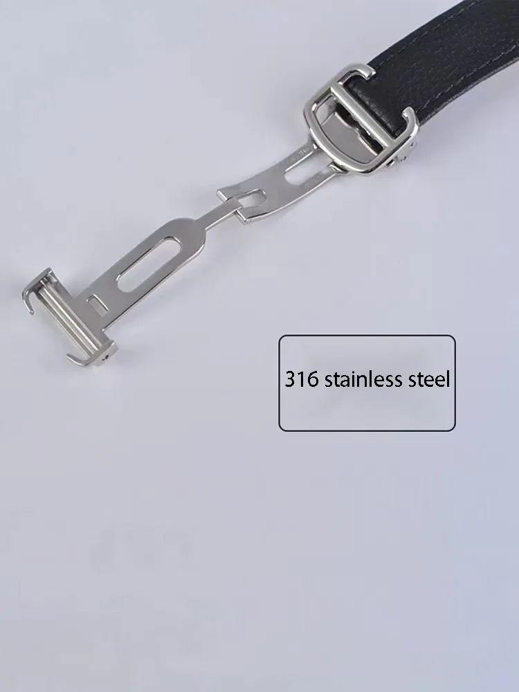 Genuine Leather Watch Strap Suitable for Cartier Santos Tank Solo Watchband Cowhide Watchstrap Black - view 6