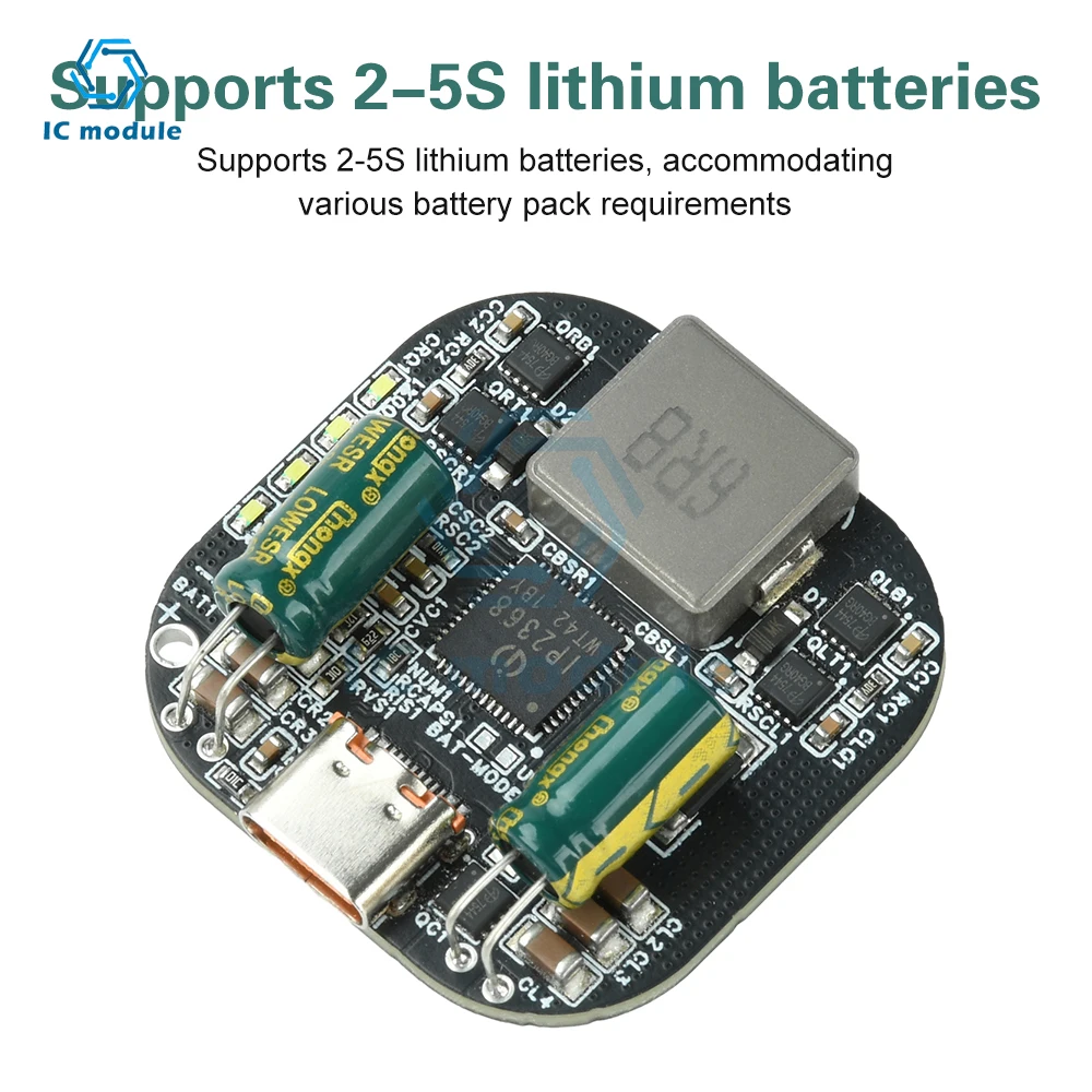 Módulo de carregamento bidirecional IP2368 2-5S 100W PD - Carga/descarga rápida Buck-Boost com interface tipo C