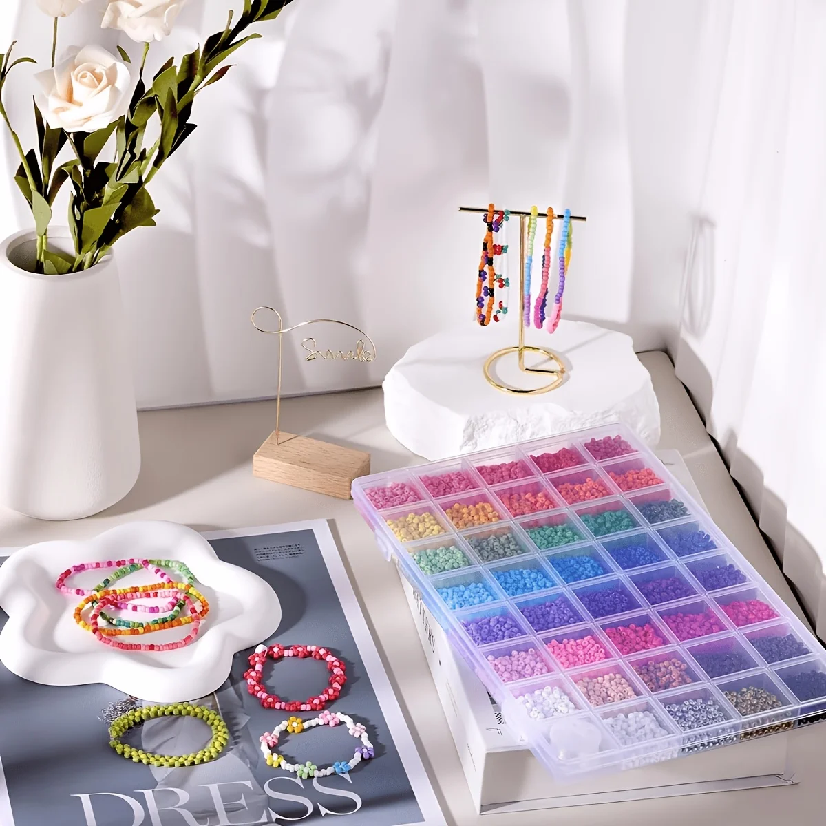 9600 Pieces/40 Compartments, Randomly Mixed Colors, 3mm Glass Beads DIY Bracelet Necklace Earrings Handmade Jewelry Accessories