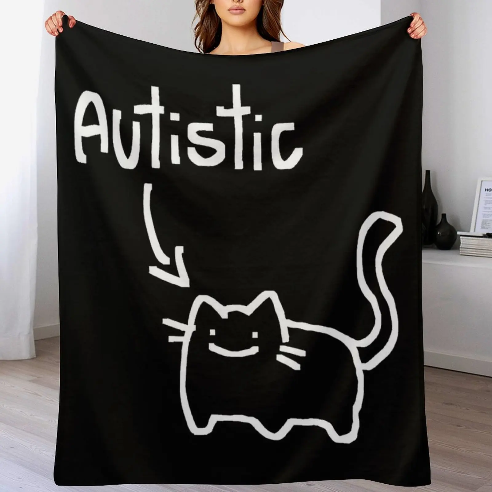 

Autistic Cat - White Throw Blanket Wrinkle Resistant Lightweight Blanket
