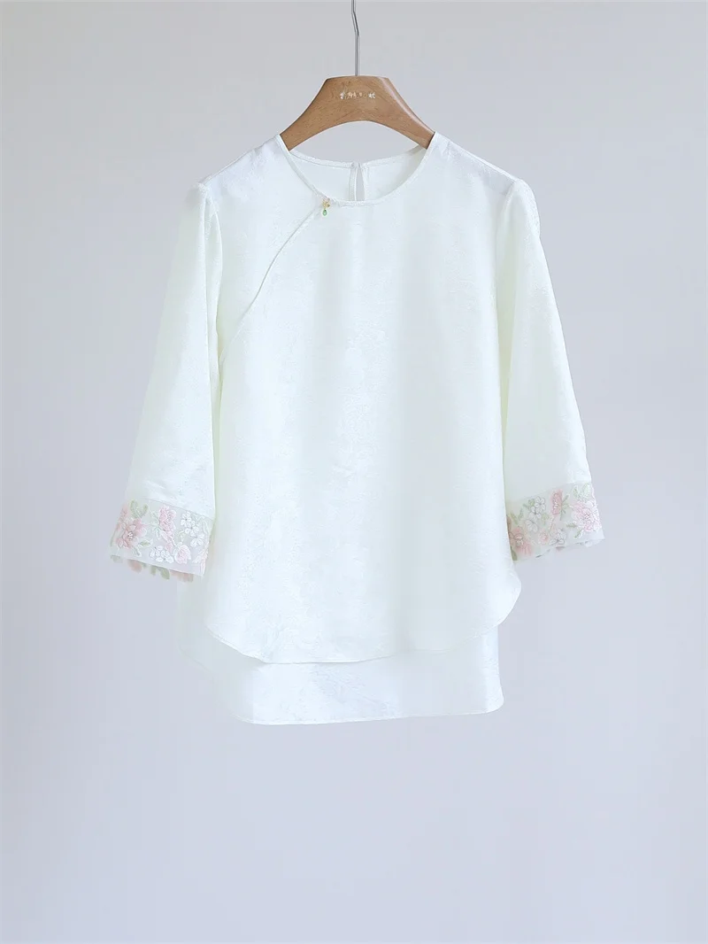 

Ele Silk Embroidered irt Women's Sle Age-Defng New Chinese Sle Asymmetrical Lapel Spring Summer Thin Y60275