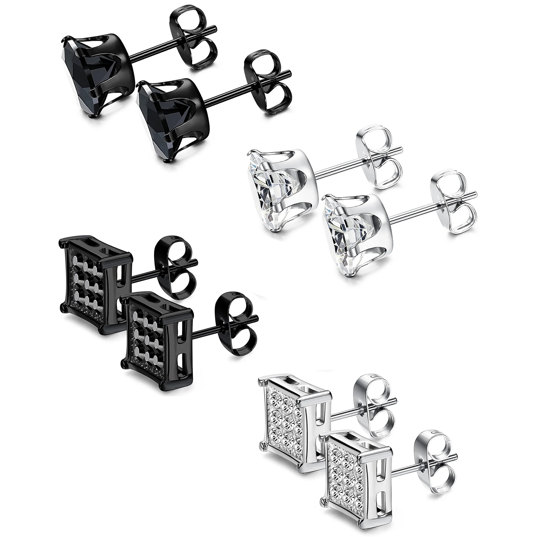 2/8pcs Women's Men's Punk Trendy Cubic Zirconia Stainless Steel Stud Earrings Party Jewelry Birthday Holiday Christmas Gifts