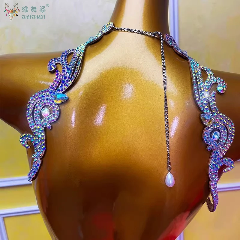 Belly Dance Special Neck Hanging Colorful Necklace with Back Oriental Dance Performance Dress Chest Chain Latin Accessories