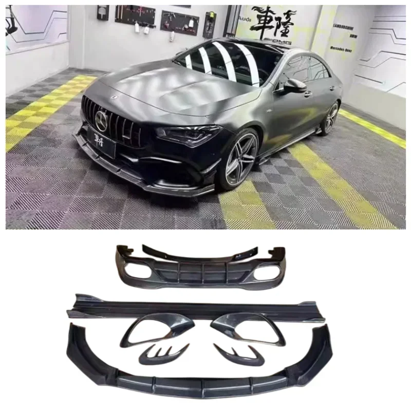 For W118 Benz CLA45 AMG 2021 2022 2023 Real Carbon Fiber Car Front Bumper Lip Rear Diffuser Spoiler Side Skirt Exhaust Body Kit