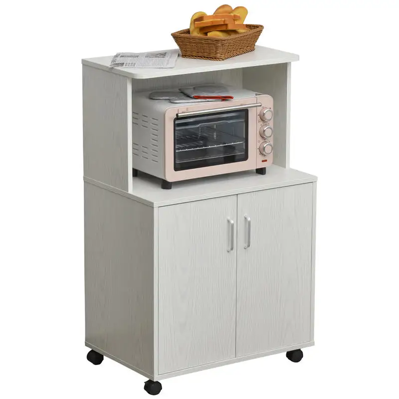 Chariot micro-ondes avec armoire à 2 portes – dimensions 60,4 cm (L) x 40,3 cm (W) x 97 cm (H) – blanc
