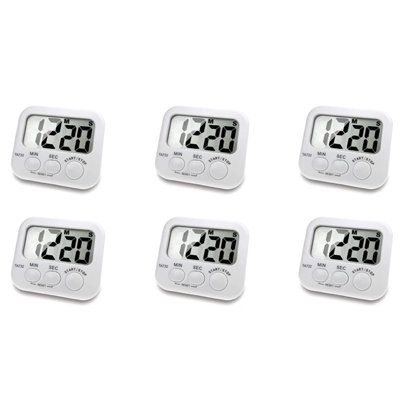 

6X Digital Kitchen Timer, Large Screen Large Font Display, Magnetic Back Cooking Timer, Loud Alarm