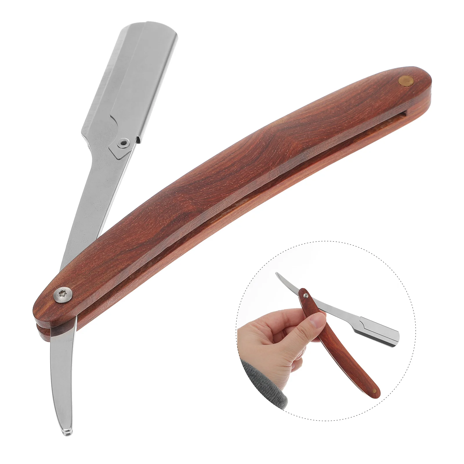Wood Handle Straight Barber Razor Manual Beard Shaving Tool for Men Random Style