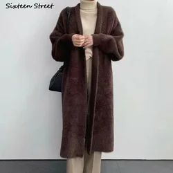 Coffee Mink Cashmere Cardigans Women Elegant Winter Soft Knitted Coat Ladies Autumn Long-sleeve Chic Cardigan Mujer Fall