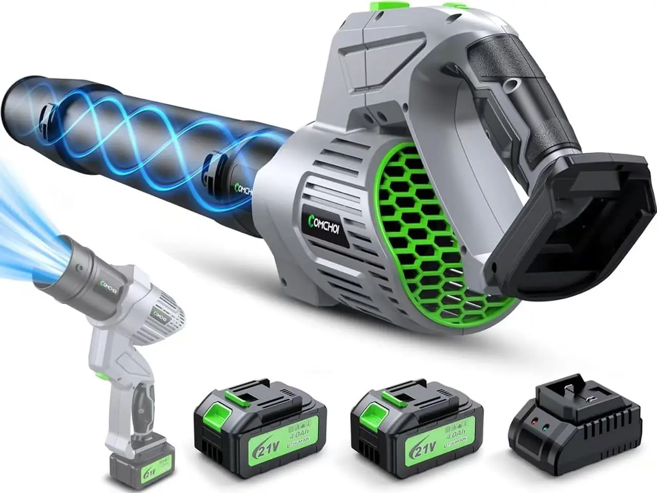 

Cordless Electric Leaf Blower, 900K RPM, 2 Batteries & Charger, Handheld for Lawn Care, 5 Speed Modes