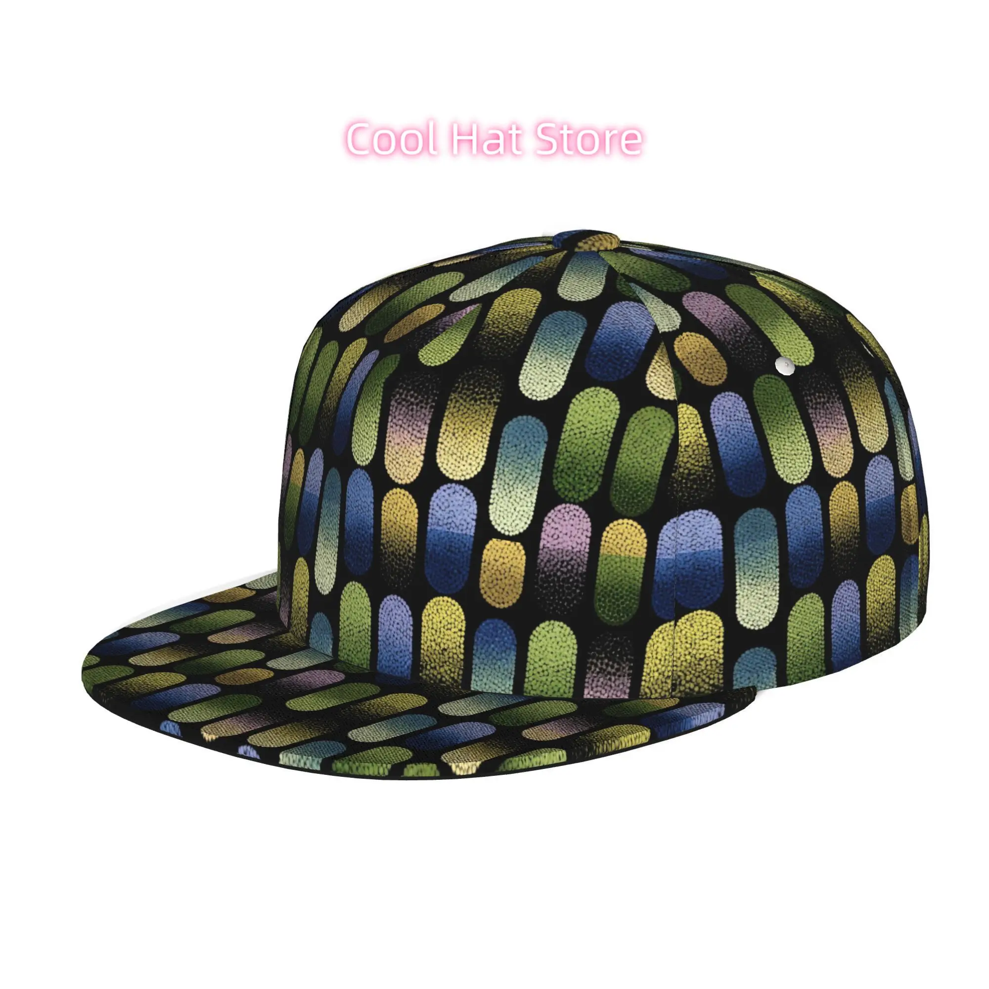 Caps for Both Men And Women Featuring an Abstract Geometric Dot Design, with an Adjustable Snap Brim And a Flat Top. Ideal for C