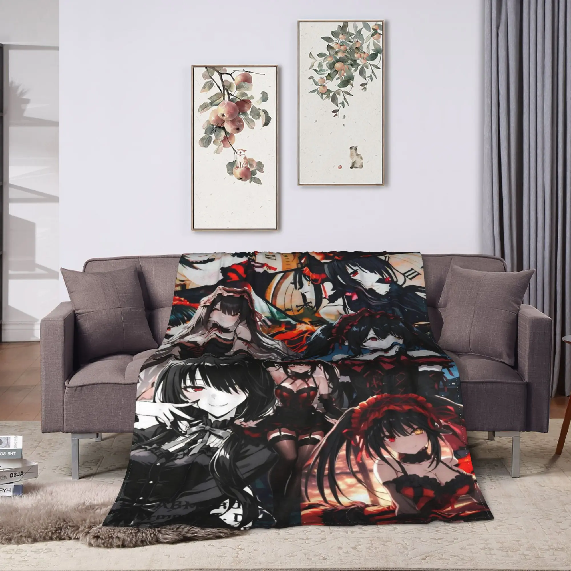 Warm Blankets Girls Boys Camping Tokisaki Kurumi Dark Style Date A Live Throw Blanket  Flannel Bedspread For Couch Bed Bed Cover