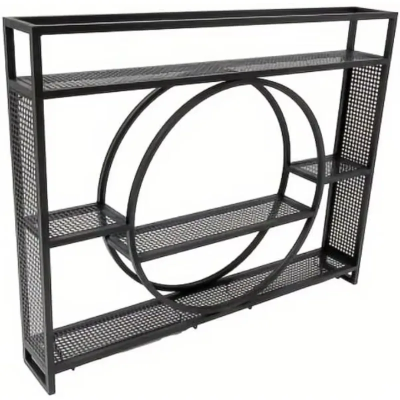 

Modern Vintage Luxury Wine Rack Easy to Assemble Black Iron Round Bottle Rack with Dining Chair Glass Rack