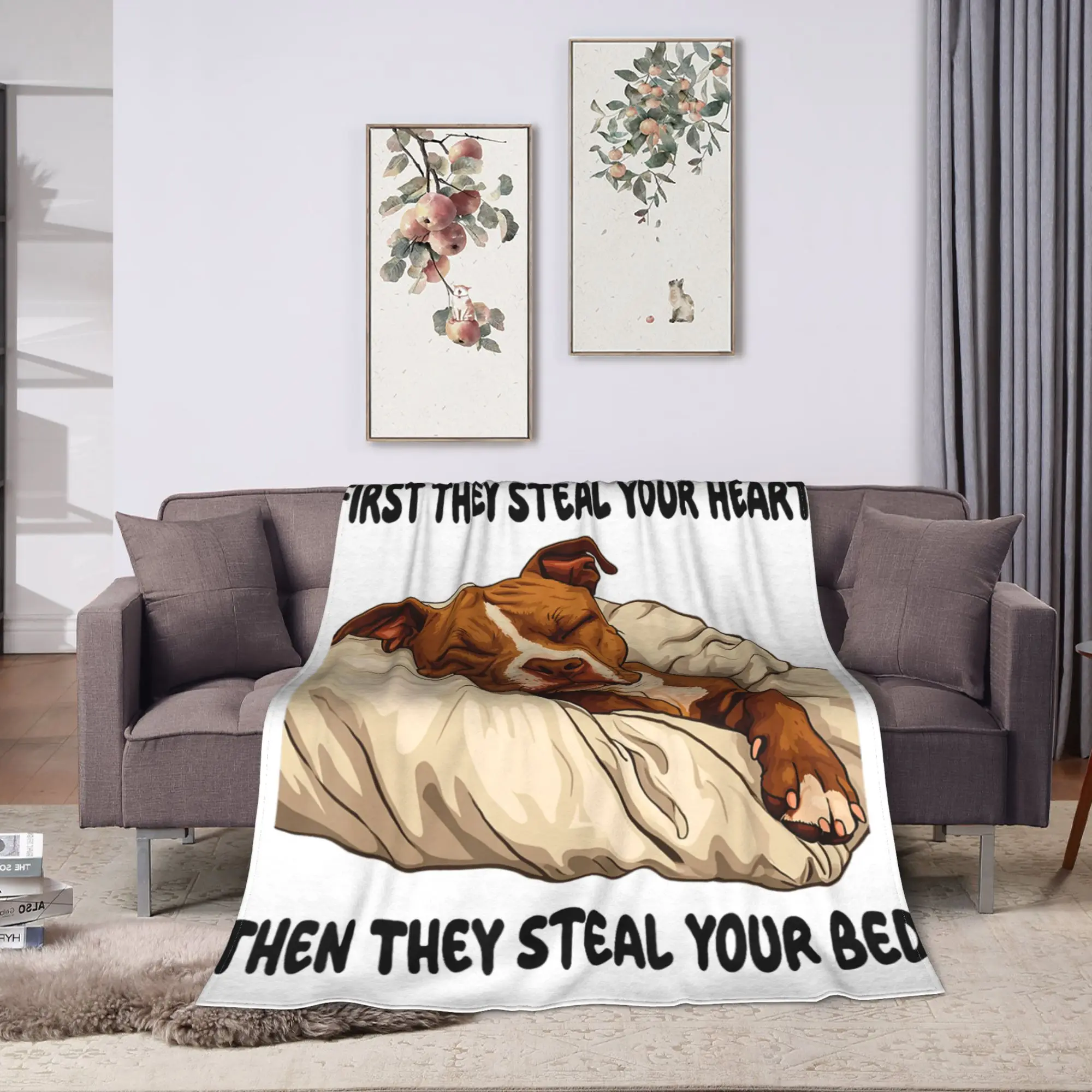 Pitbull Sleeping Pajamas Nightgown Super Soft Blanket For Living Room  Funny Throw Blanket Winter Travel Car Flannel Bedspread