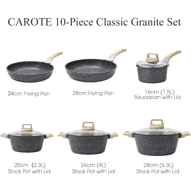 Carote Nonstick Granite Cookware Sets 10 Pcs Stone Cookware Set,non stick frying pan set , pots and pans set