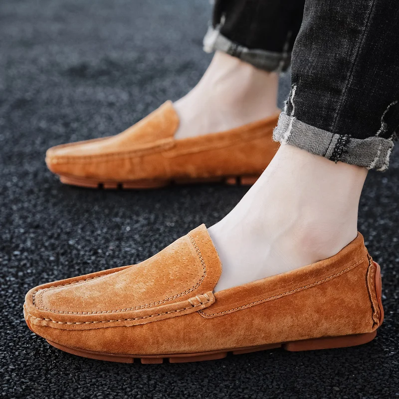 COZOK New Men Casual Shoes Fashion Men's Shoes Suede Leather Men's Loafers Moccasins Brand Slip On Male Flat Driving Shoes Black image 4