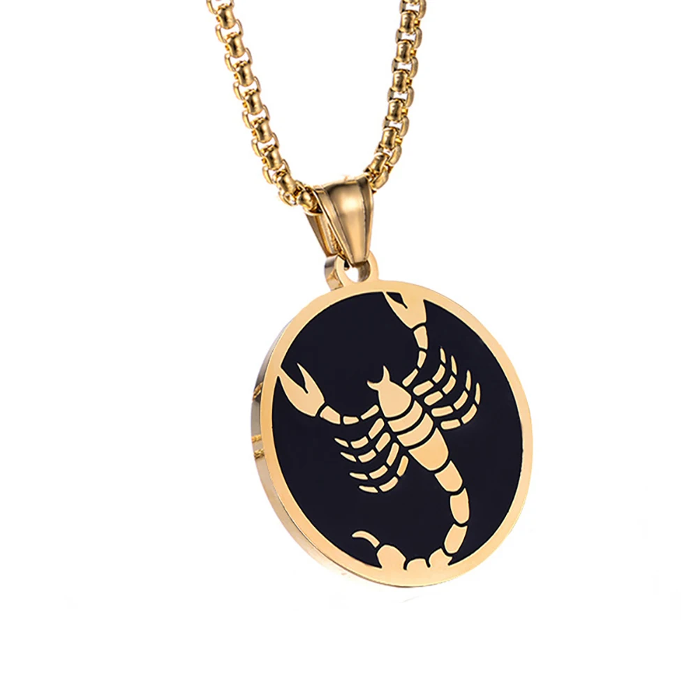 Punk Zodiac Constellation Pendant Gold Color Stainless Steel Round Necklaces For Men Women Fashion Party Jewelry Birthday Gift