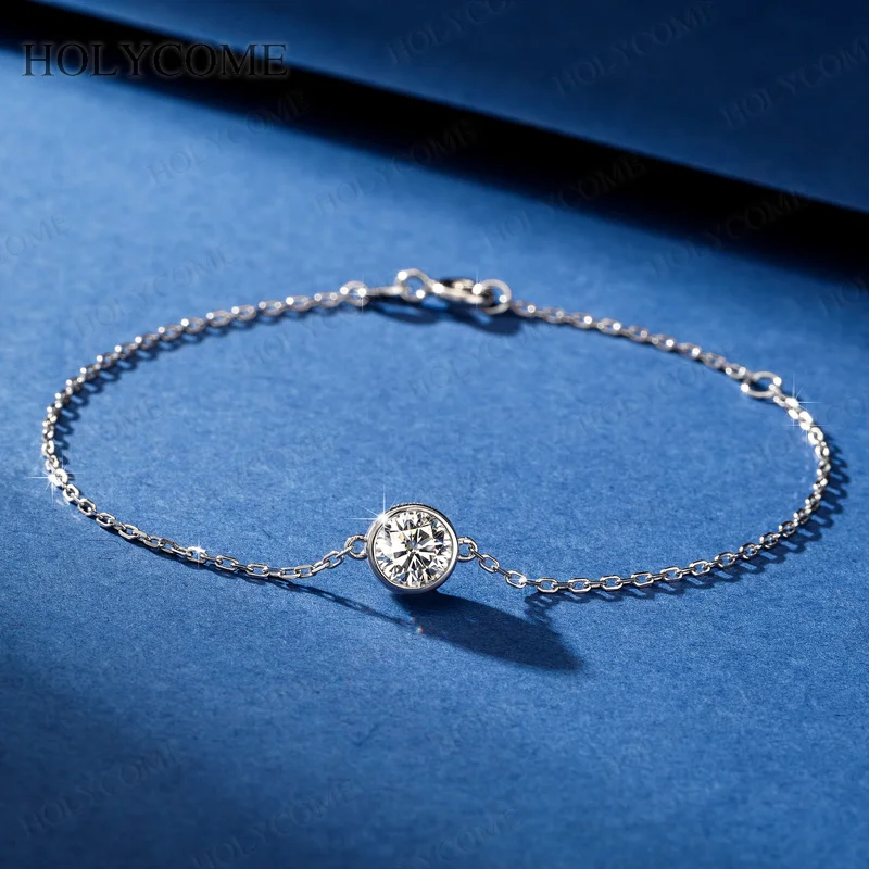 1CT Moissanit-Armband mit Lünettenfassung für Damen, Diamant, Farbe D, VVS1, 925er Sterlingsilber, elegantes Kettenarmband, Hochzeitsschmuck – Detail 3