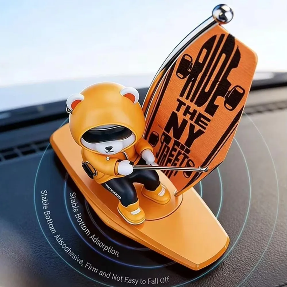 Cartoon Bear Car Dashboard Decorations Surfing Design Sailboat Swing Parking Number Plate Automatic Rotating Function