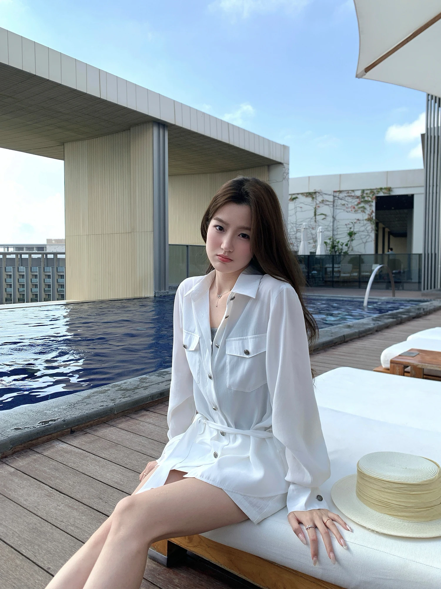 

Pusumede Casual Long Sve Modal Women's irt with Removable Waist Belt Turn-down Collar Double ket Breathable Comfortable