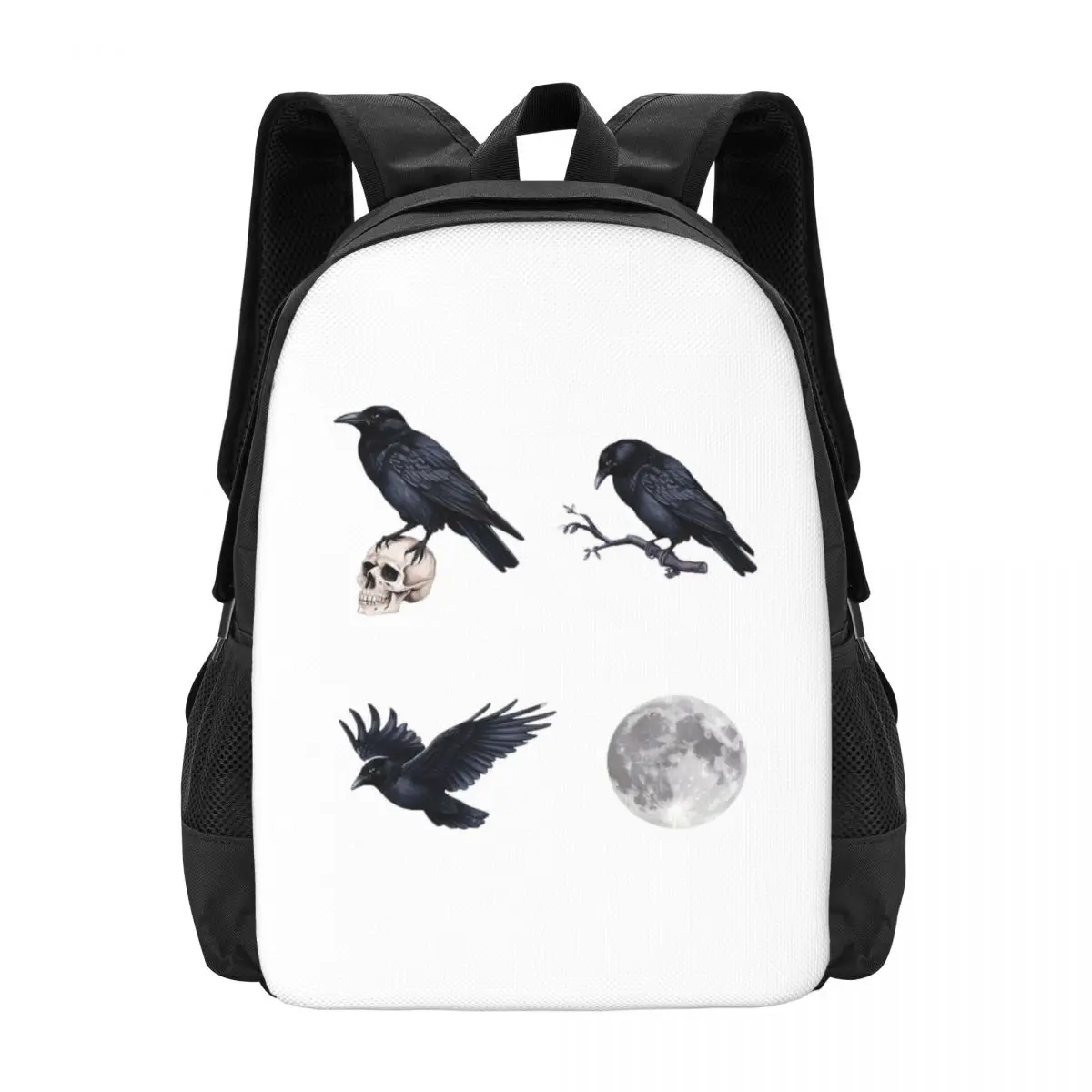 

Trendy Black Raven Crow ,skull And Moon Pack Backpack Hot Sale Daypack Children BookBag School Bag Shoulder Bags for Men Women