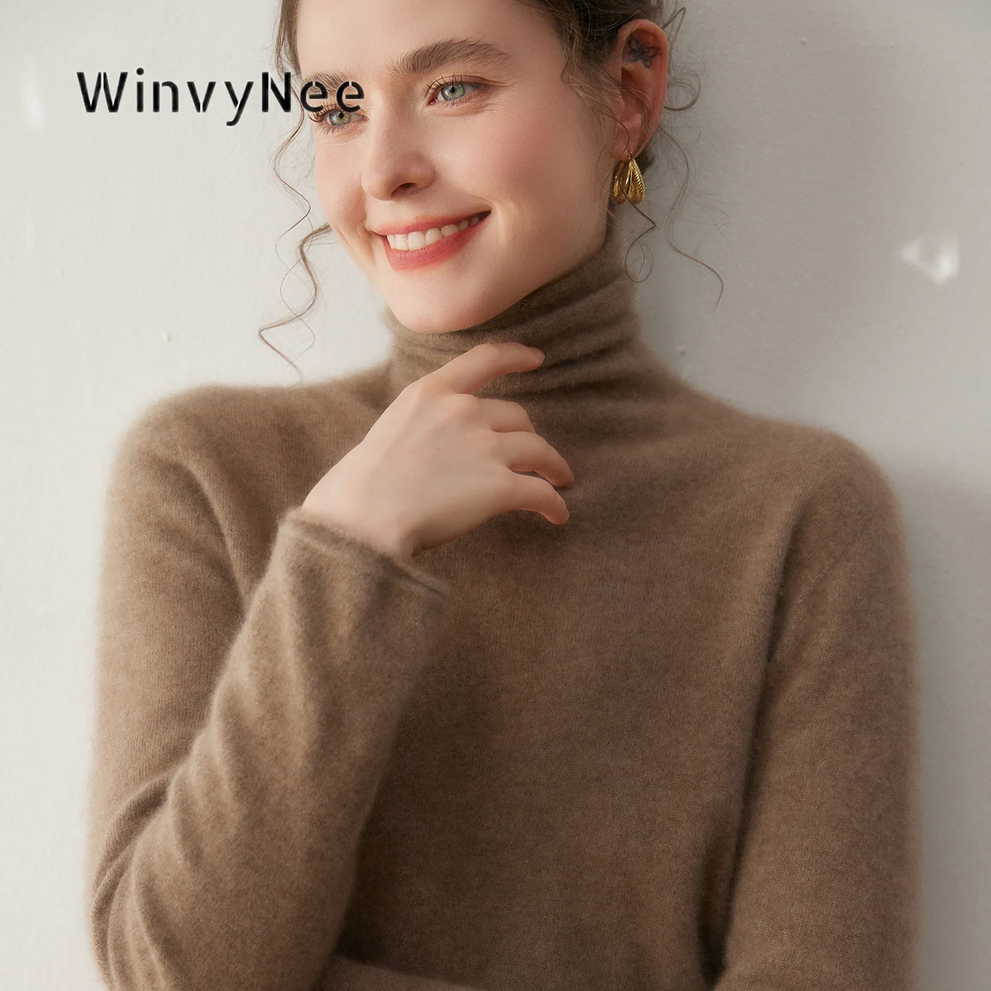 WinvyNee Women Fashion Knit Pullover Solid Color Seamless Rolled Turtleneck Wool Cashmere Sweater Garment Autumn Winter A1054048