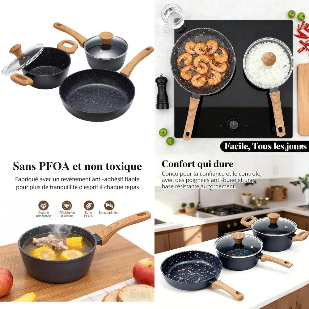 

Набор из 10,25-дюймовой антипригарной сковороды и 2 кастрюль с крышками, подходит для индукционных плит, можно мыть в посудомоечной машине, с нетоксичным покрытием, для начинающих поваров