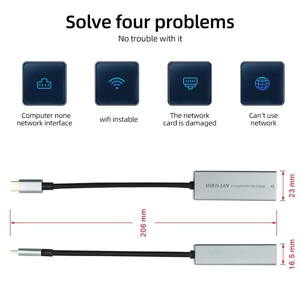 Macbook Pro hava için 2500Mbps USB Ethernet ağ adaptörü USB C Xiaomi Mi için RJ45 Ethernet adaptörü TV kutusu S ağ kartı