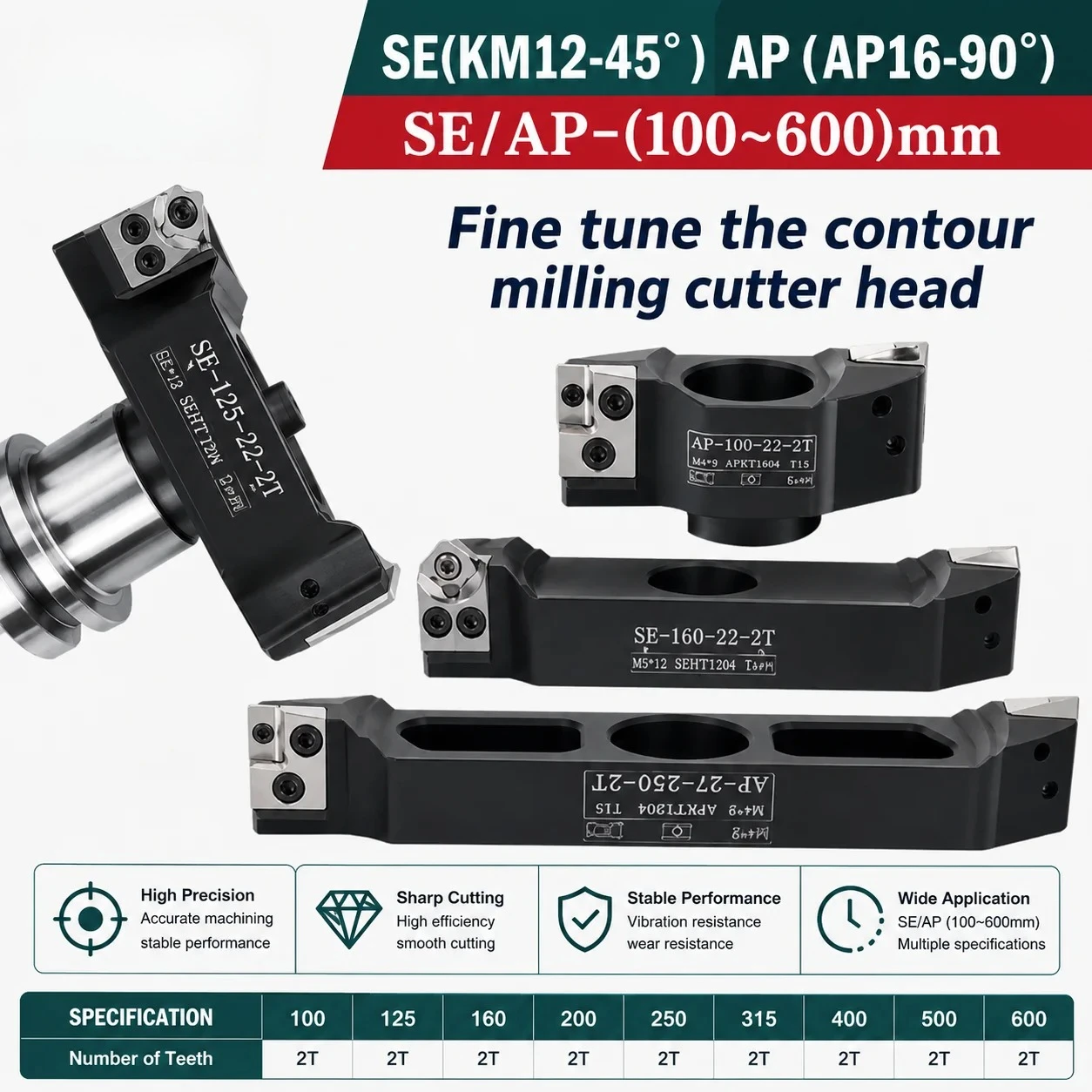 AP SE AP16 End Milling Cutter Tool 90 ° 45 ° KM12 Right Angle Double Edge Bridge Type Aluminum Alloy Cutter APKT APMT SEHT SEKT