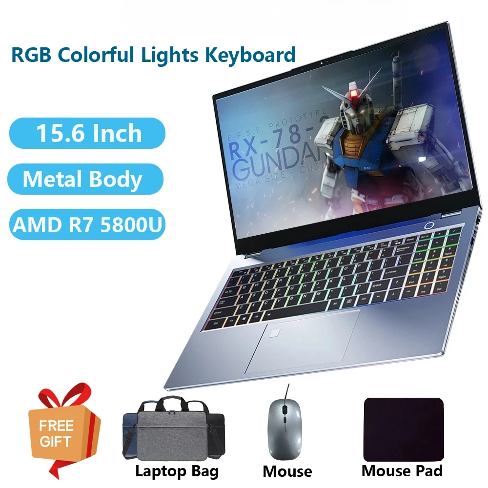 2024 AMD Gaming Laptops Windows 11 Gamer Notebooks 15.6" Ryzen R7-5800U 64GB RAM 1TB SSD WiFi Type-C RJ45 Colourful Keyboard