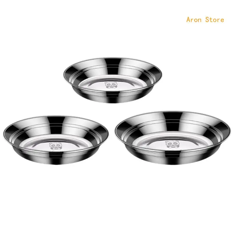 

3Pcs 316 Stainless Steel Dinner Plates Thicken Round Fruit Dish Metal Dinnerware H3CF