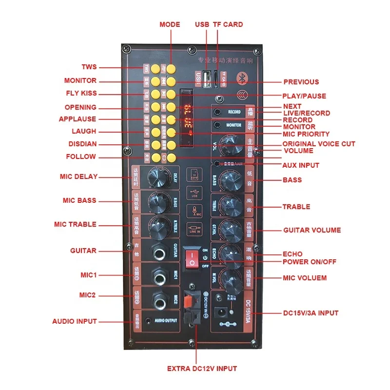 Suara bagus, kualitas tinggi, suara bagus, daya besar 120W 12 inci Speaker troli kayu TWS DC 12V/7A Audio luar ruangan kayu dapat diisi ulang dengan mikrofon