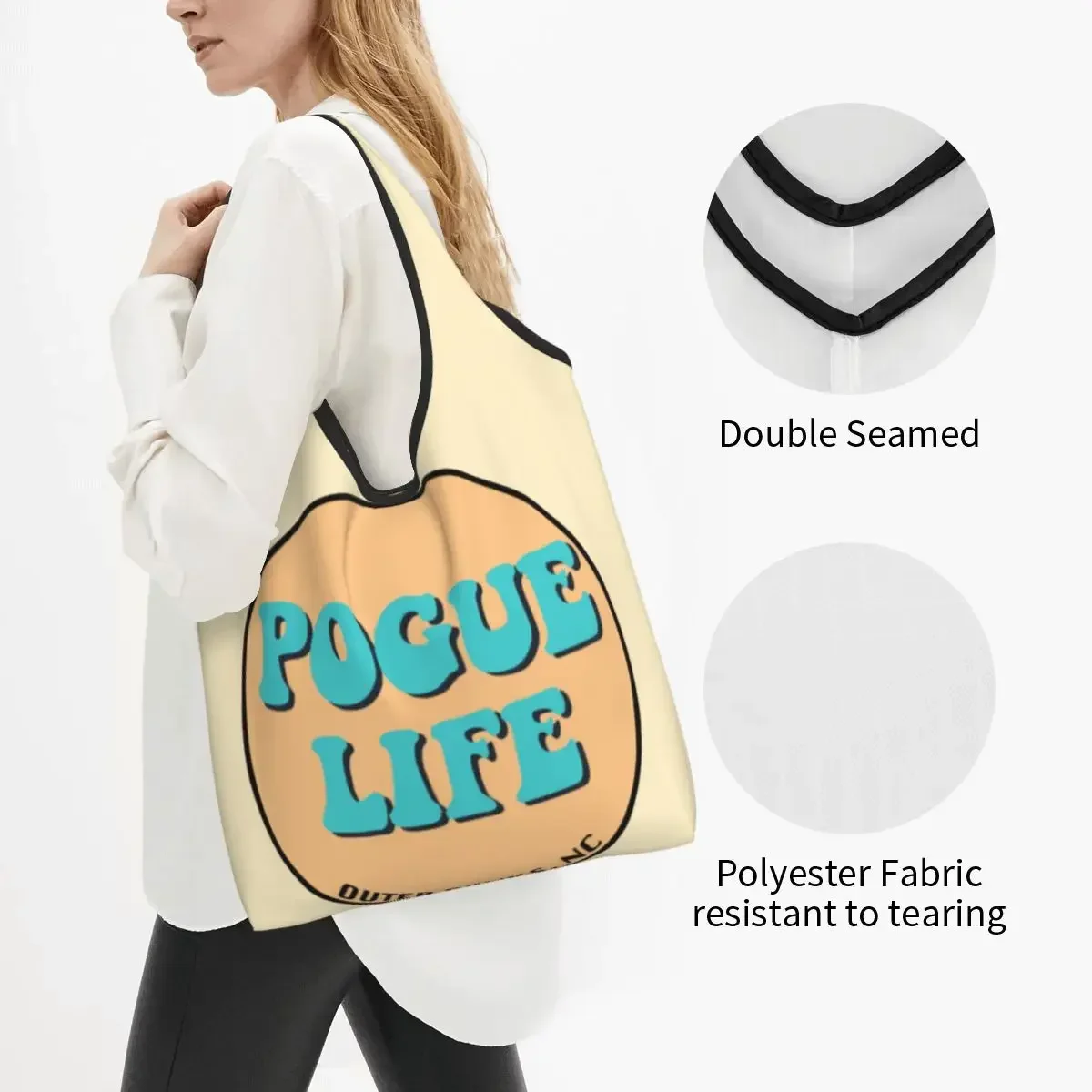 Reusable Pogue Life Outer Banks John B Grocery Bag Foldable Machine Washable Shopping Bag Large Totes Storage Bag Lightweight