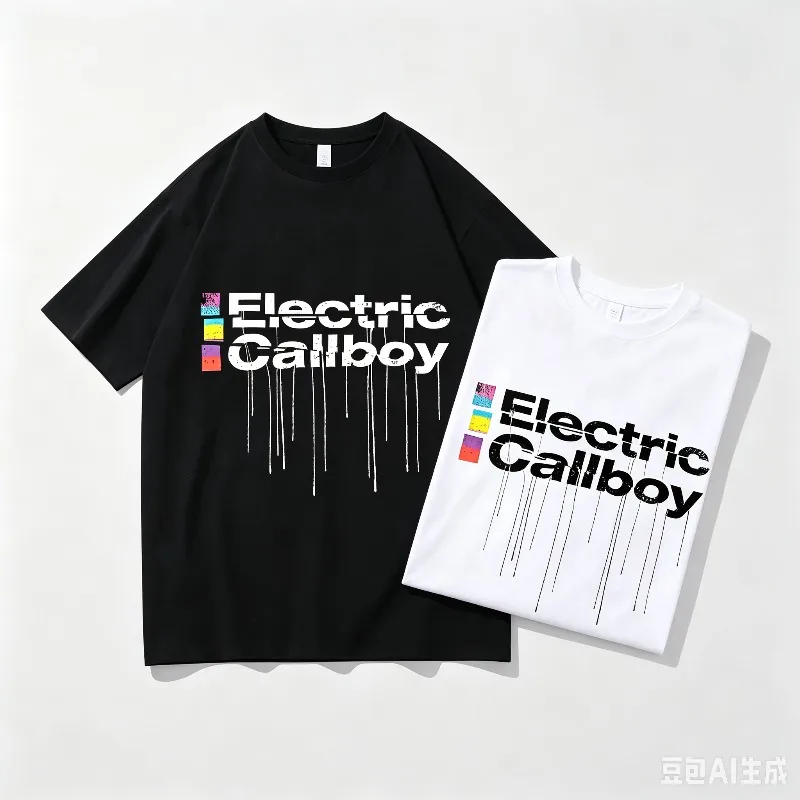 Electric Callboy Dripping Paint Graphic T Shirt Men Retro Distressed Band Tee Casual Black Short Sleeve Tops