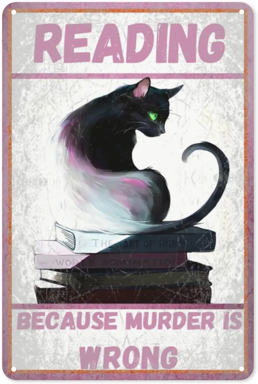 Cat Signs Vintage Metal Signs Cat Wall Decor For Kitchen Home Bar Wall Art Decor Gifts For Cat Lovers   -Reading Because Murder