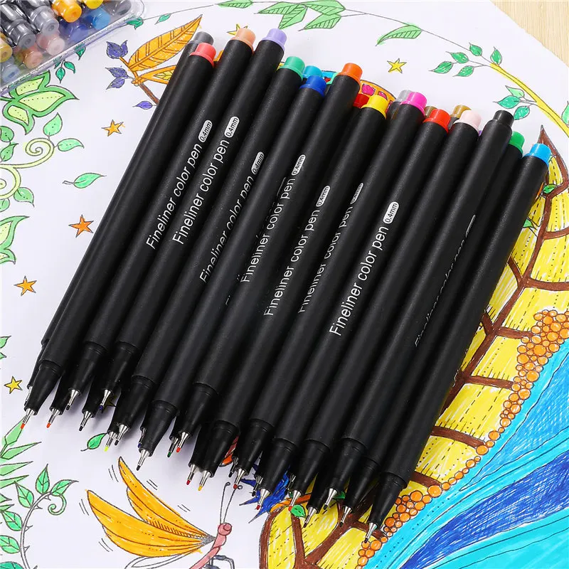 12-100 Colors Fine Line Pens 0.4mm Fine Tip Watercolor Markers for Manga Art Sketching School Stationery Artist Office Supplies