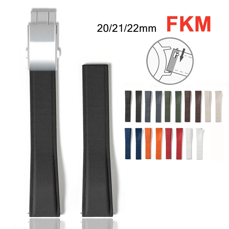 Cut to Size Fluoro Rubber Watch Strap 18/19/20/21/22/23/24mm FKM Quick Release Replace Band for Breitling for Omega for Tudor