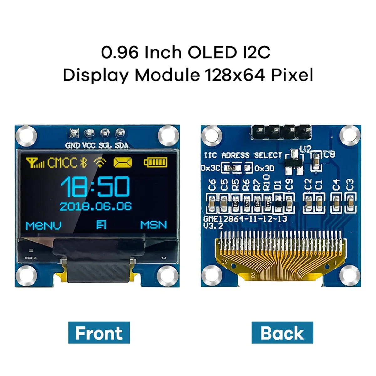 โมดูลจอแสดงผล OLED I2C 5ชิ้นขนาด0.96นิ้วสำหรับ128x64พิกเซลโมดูลแสดงผลส่องสว่างในตัวเอง