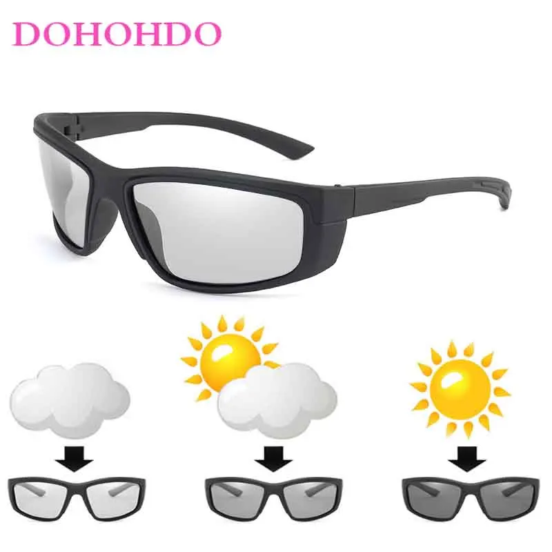 DOHOHDO 2024 Men Photochromic Sunglasses Black Sports Goggles Women Color Changing Polarized Driving Discoloration Sun Glasses