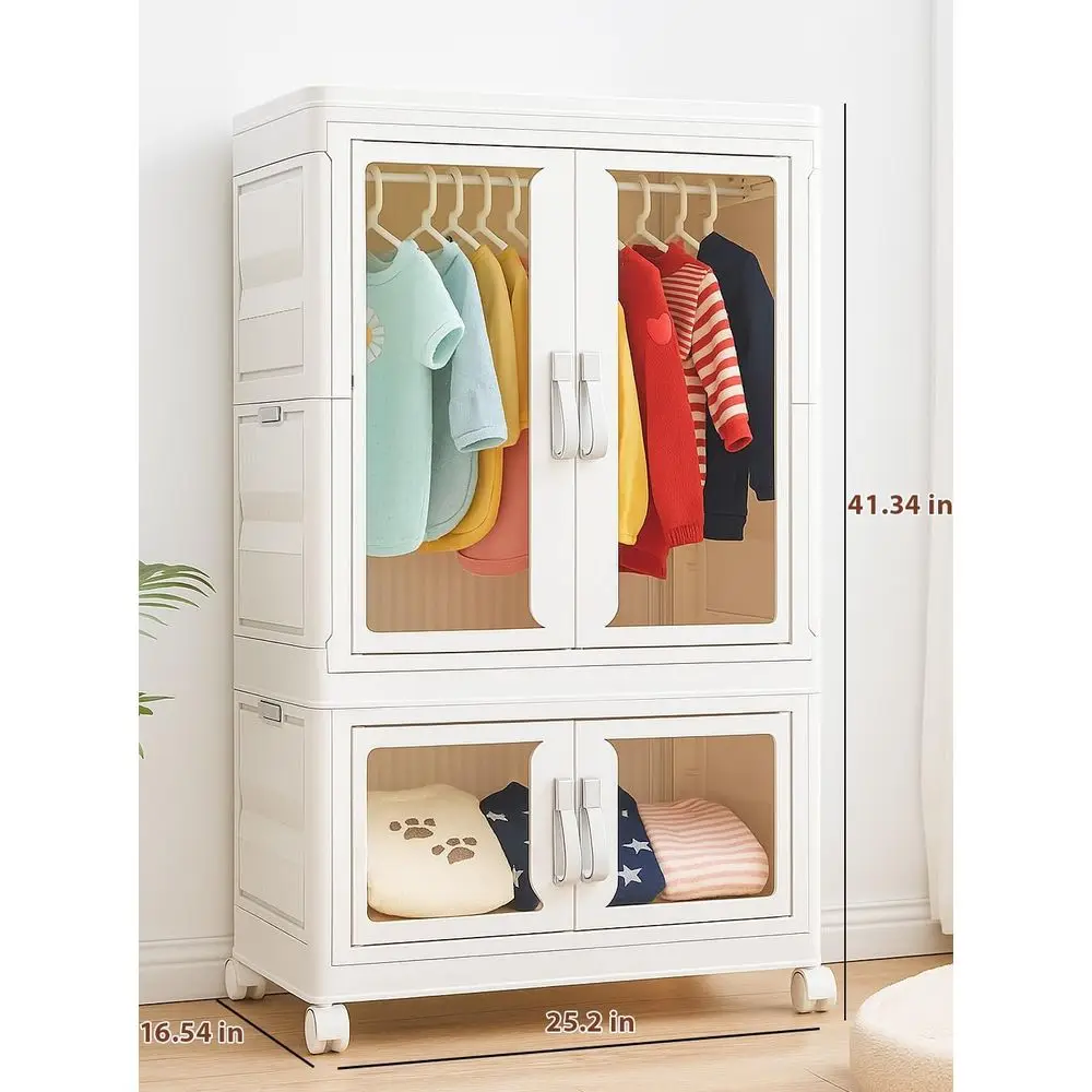 خزانة حيوانات أليفة بلاستيكية قابلة للطي بطبقتين مع قضيب تعليق، منظم ملابس الحيوانات الأليفة الصغيرة خفيف الوزن المقاوم للماء #2